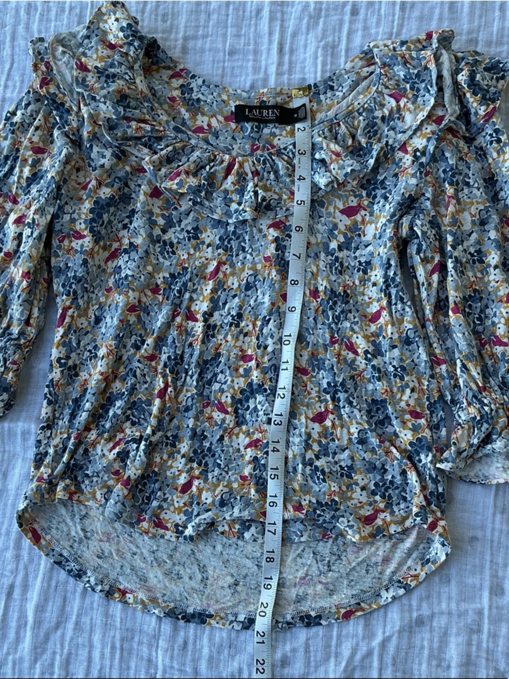 Lauren Ralph Lauren Floral Ruffle Scoop-Neck Top in Blue, Yellow, Cream, Pink